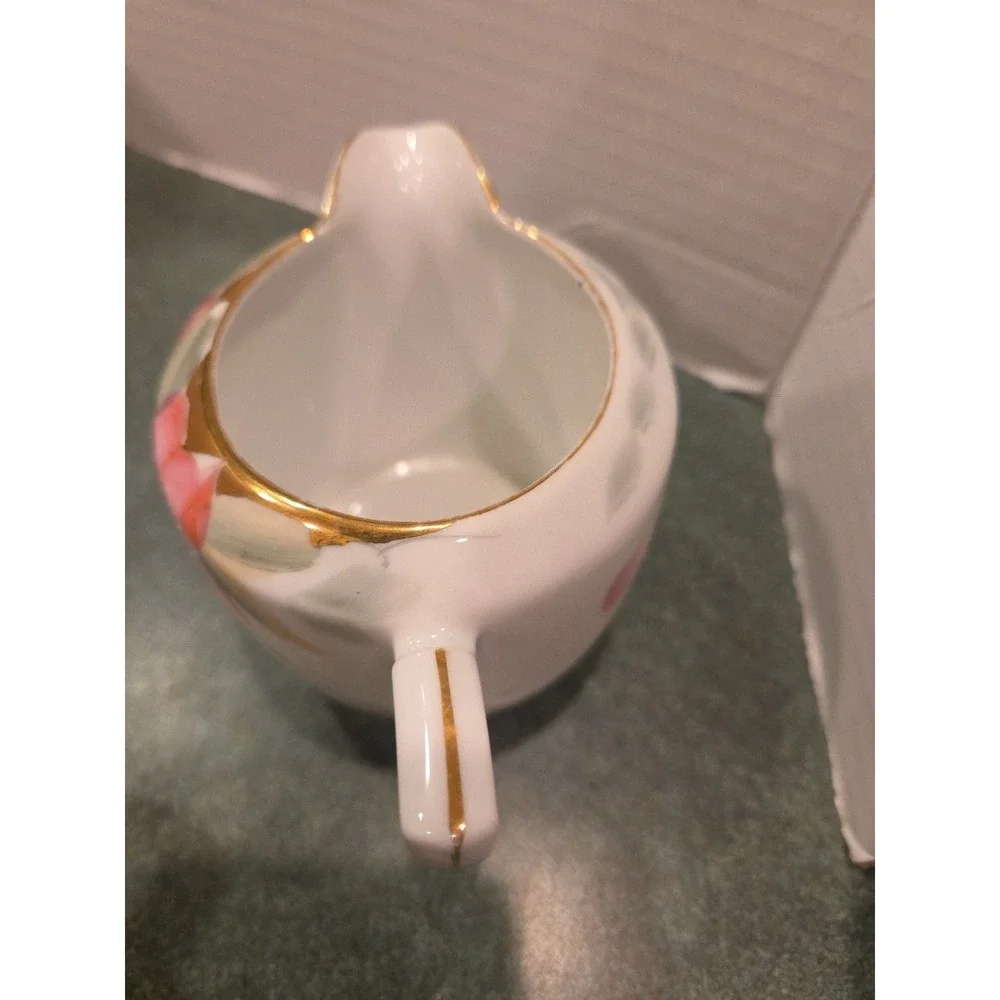 Vintage Noritake AZALEA Sugar Bowl w/ Lid & Creamer Hand Painted Pink Flowers